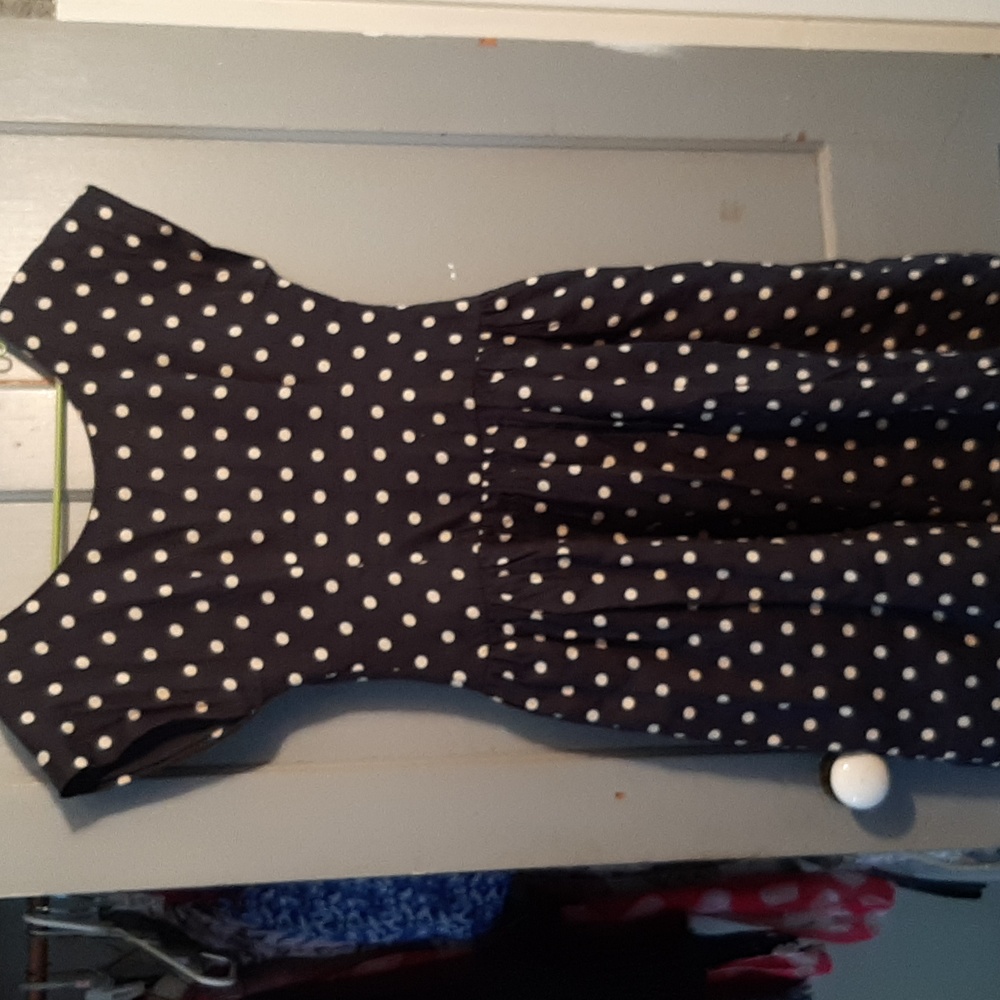 Anthropologie Lili's closet women's navy and white polka dot dress
